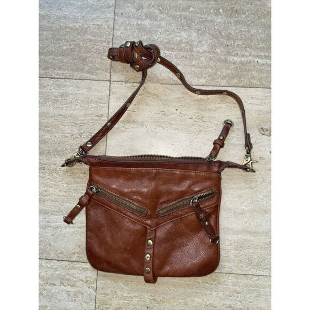 Sabina New York Small Brown Leather Shoulder Bag Crossbody 46" Detachable‎ Strap